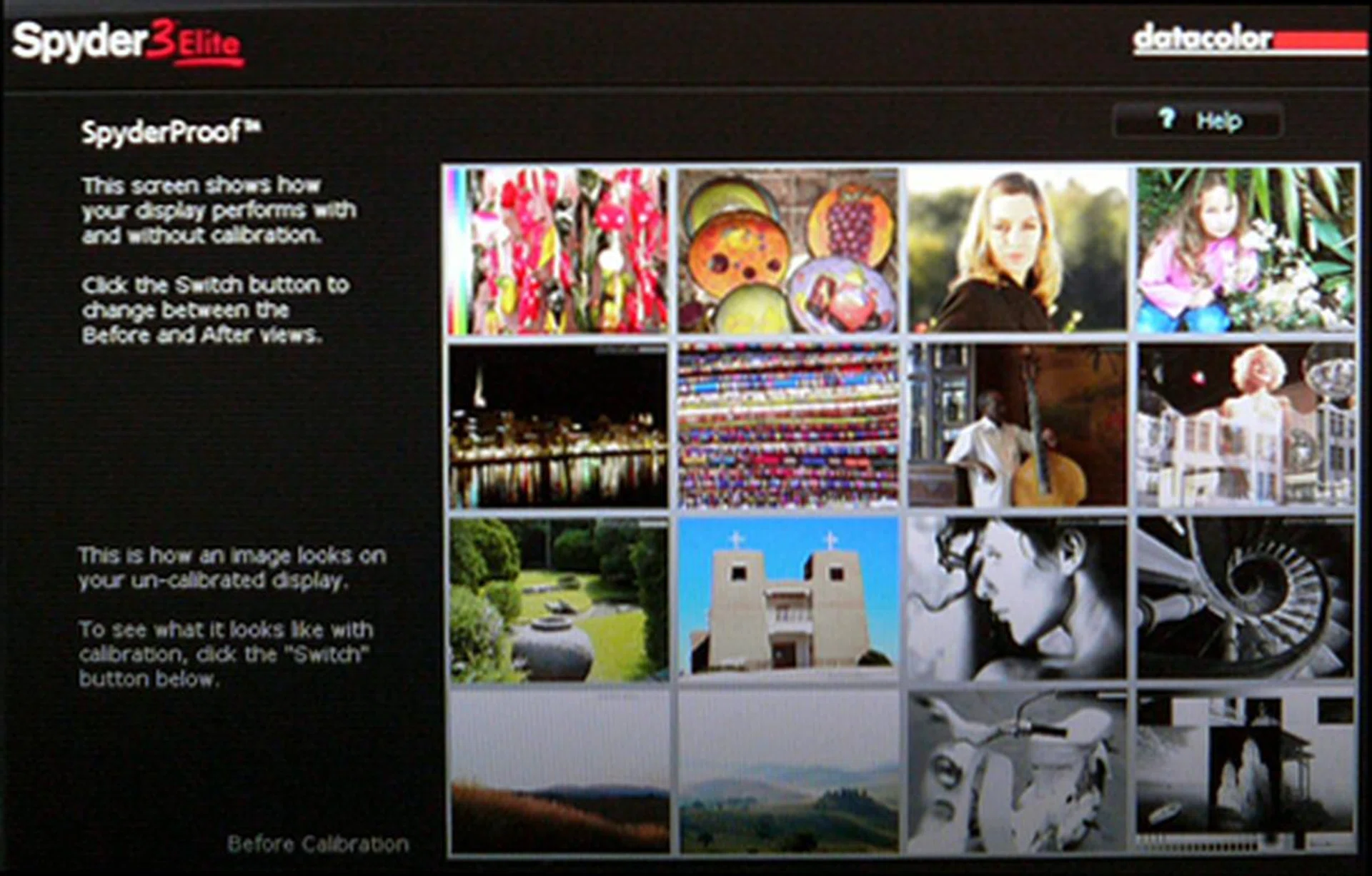A screenshot of the V2410 display before calibration. Images appeared washed-out with a lackluster color fidelity on the whole. Grey tones were murkier than what's ideal.
