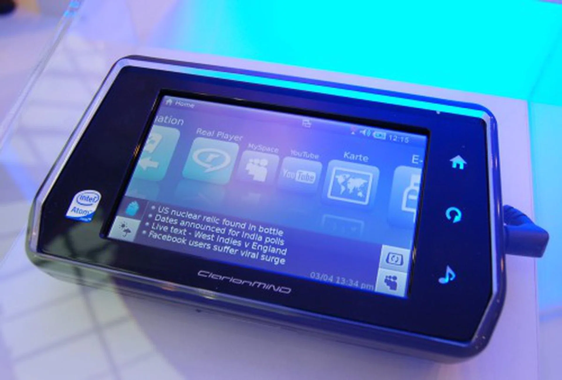  The basic model known as the Clarion Mind NR1E boasts the following specs:- 4.8-inch WVGA touch-screen, 800MHz Intel Atom, 512MB RAM, 4GB SSD, Wi-Fi, Bluetooth, GPS Receiver, rechargeable battery, DVB-T receiver, integrated TV antenna, stylus included, microSD slot, headphones output and two USB ports. It weighs 325 grams and is quite handy in size at 168 x 96 x 27mm. The Premium model NH1E comes with a 3G module for uninterrupted Internet connectivity, 8GB SSD and Bluetooth hands-free telephone. Available in white, red and black colors, this is one MID that you should keep your eyes peeled on. Of course with so much functionality, it's expected to cost around US$800.  