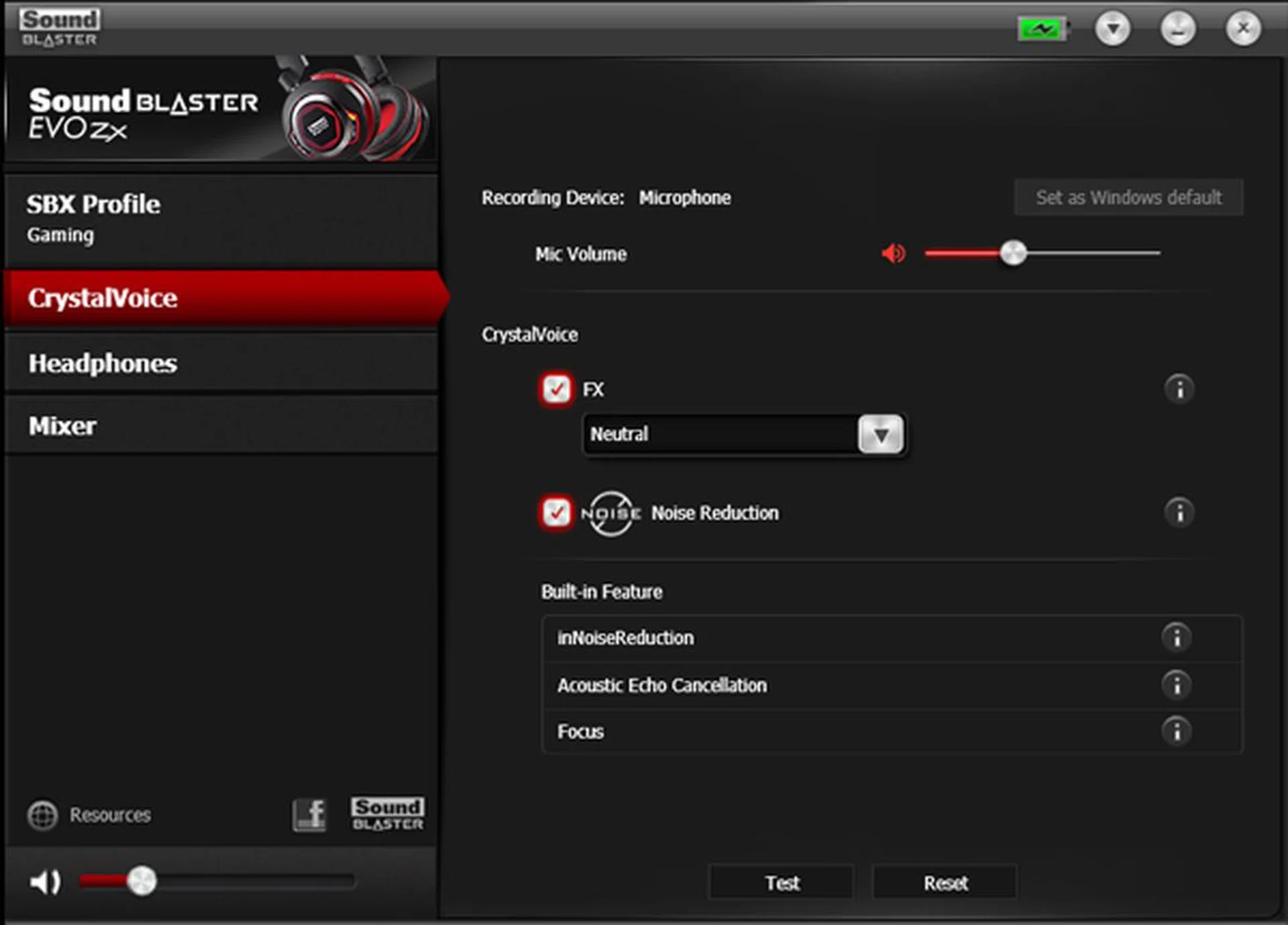 CrystalVoice is part of the Sound Blaster Evo Control Panel and the Sound Blaster Central app. 