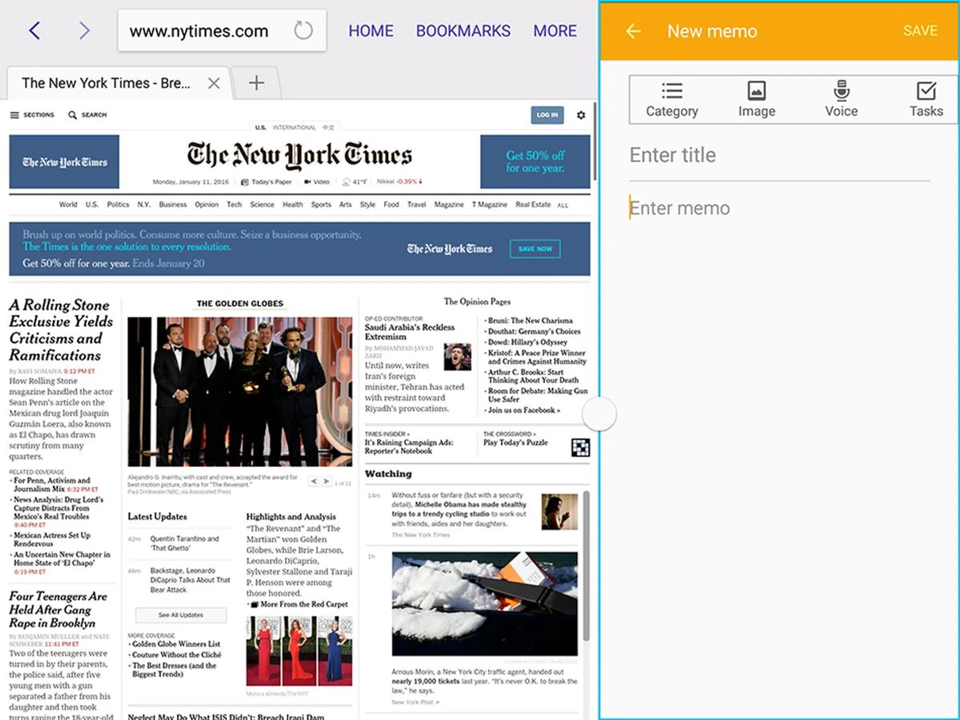 Galaxy Tab S2 multi window mode