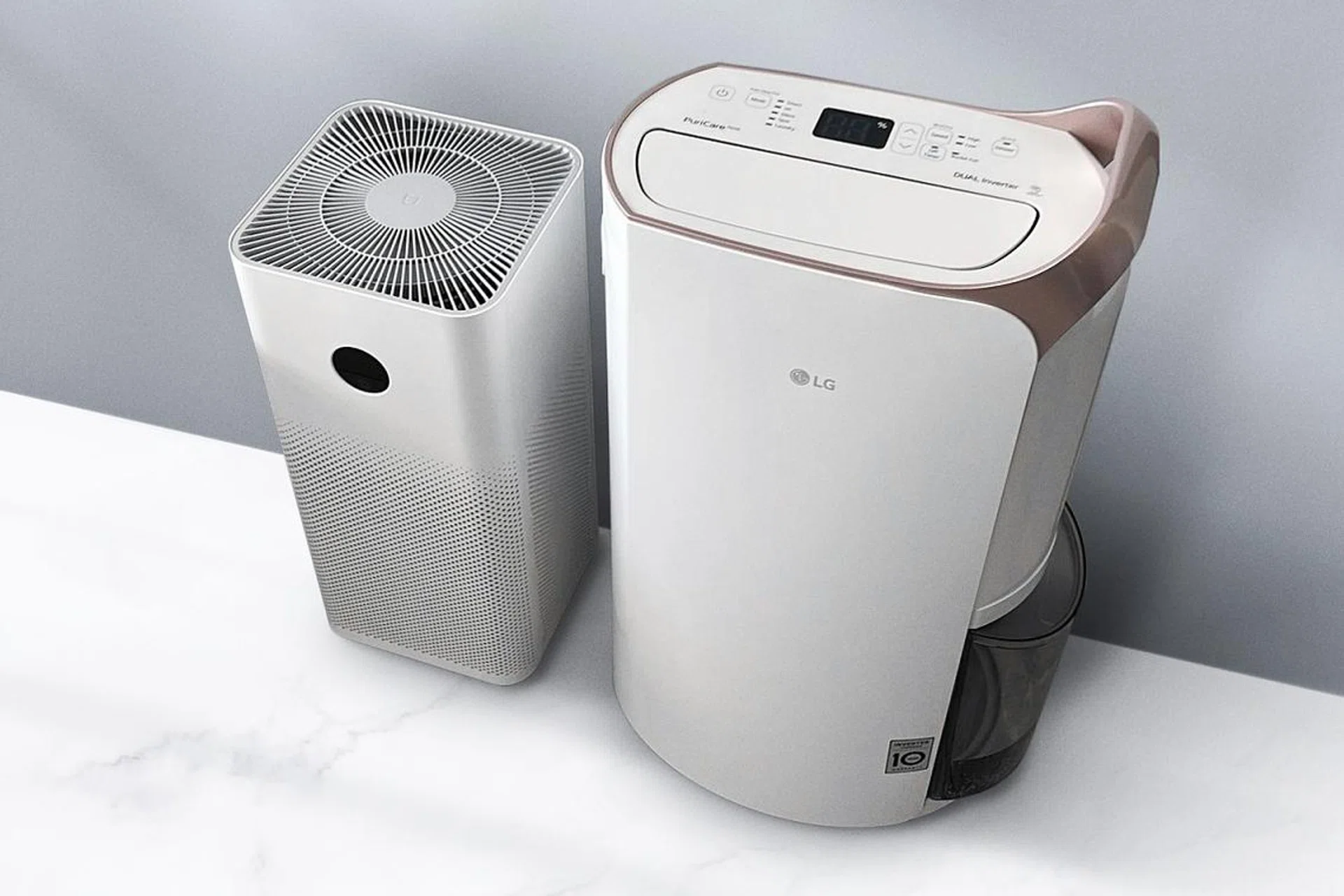 The LG Dual Inverter Dehumidifier with Ioniser (on the right) is one of the best home appliances I have purchased in the past year.