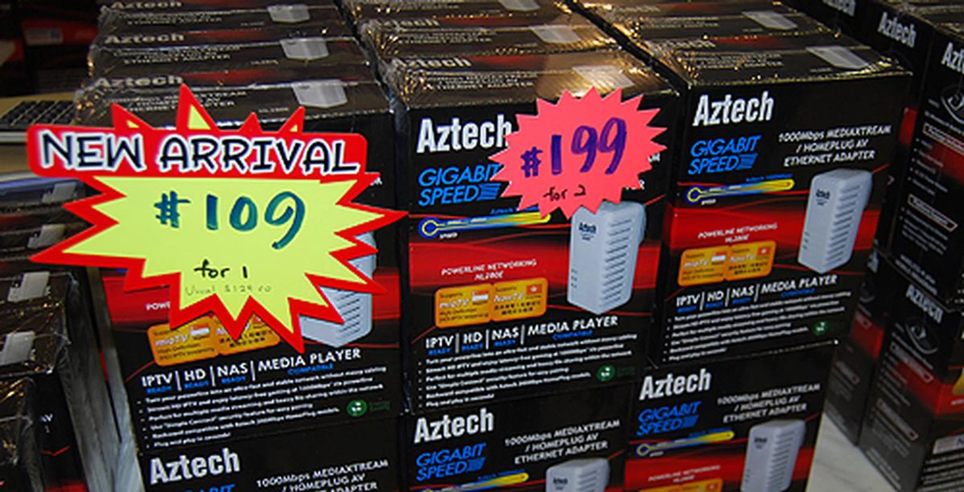Ultra-fast Gigabit speed homeplug Ethernet adapters from Aztech is retailing at $109 (U.P. $129). To add, two can be had at the special price of $199.