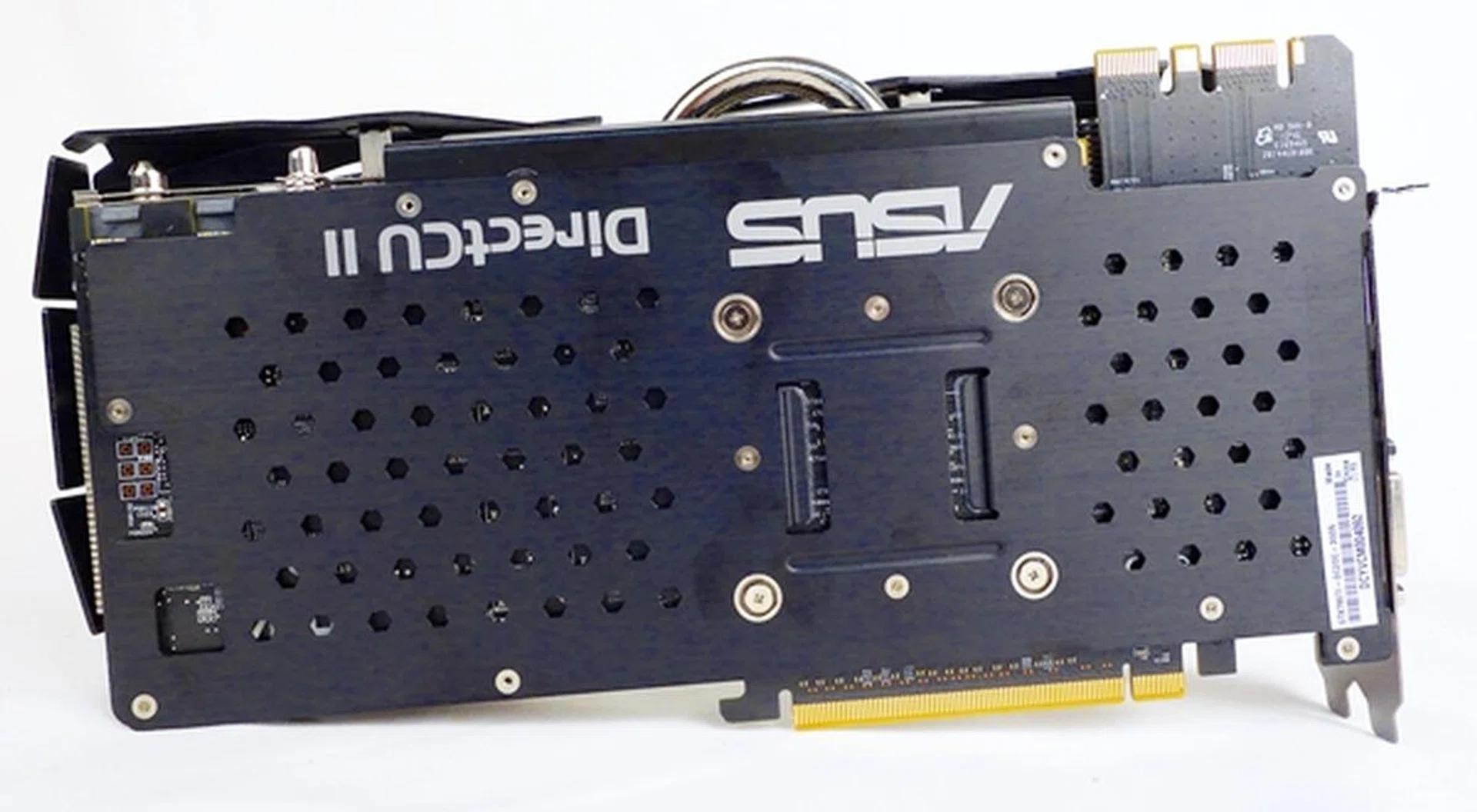 The rear of the card has a metal plate attached. It provides some passive cooling, as well as support for the card's PCB.