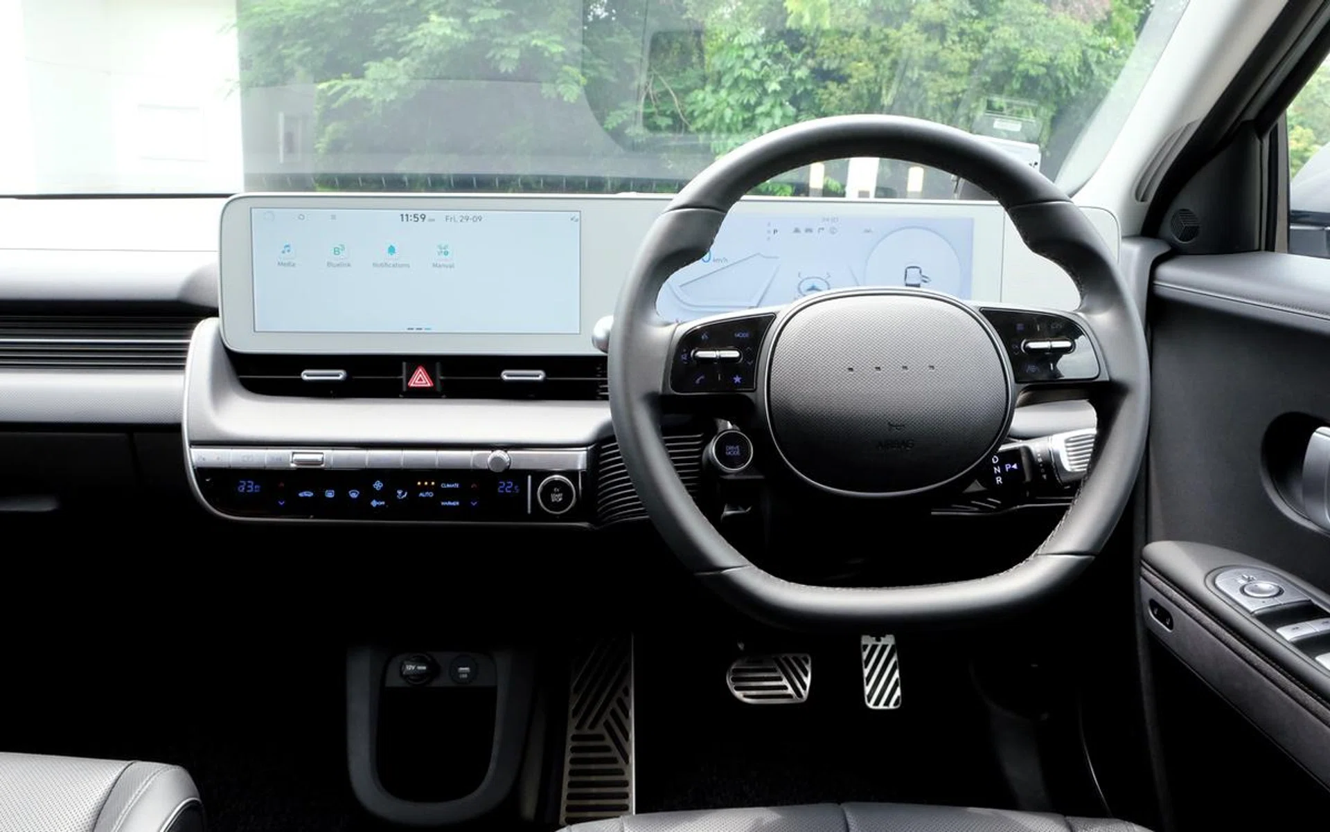 The two large 12.3-inch displays have large bezels, which might not age the interior well.