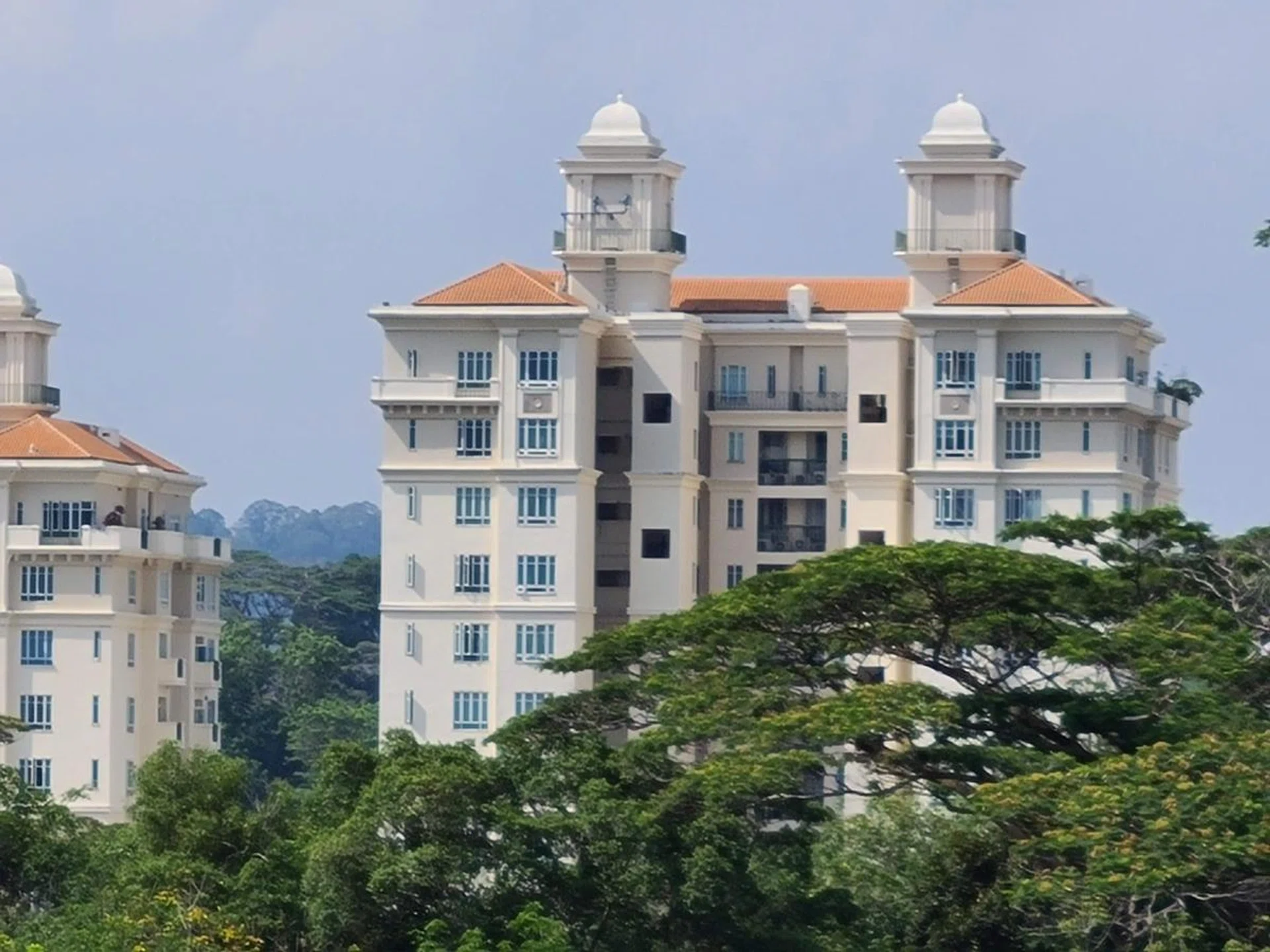 Galaxy S20/S20+, 10x hybrid zoom. (This is the circle on the left in the image above.) The lower 64MP resolution and lack of a true zoom lens mean less image data to work with, and it's clearly struggling at this range.