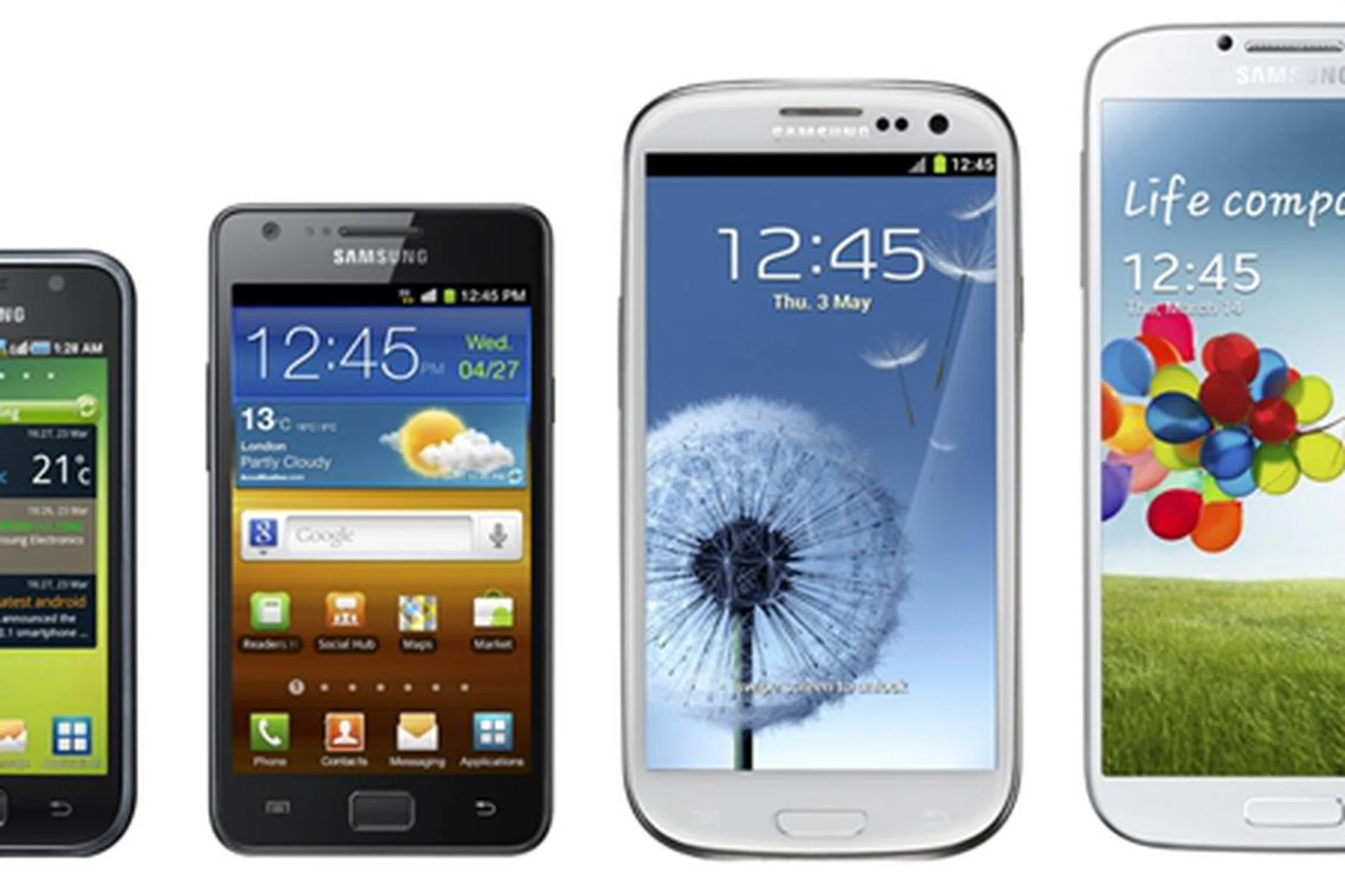 Introducing the Samsung Galaxy S family. (Note that the phones are not shown to size.)