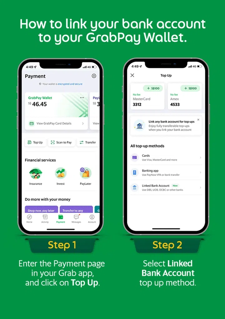 How to link a bank account to GrabPay (animated).