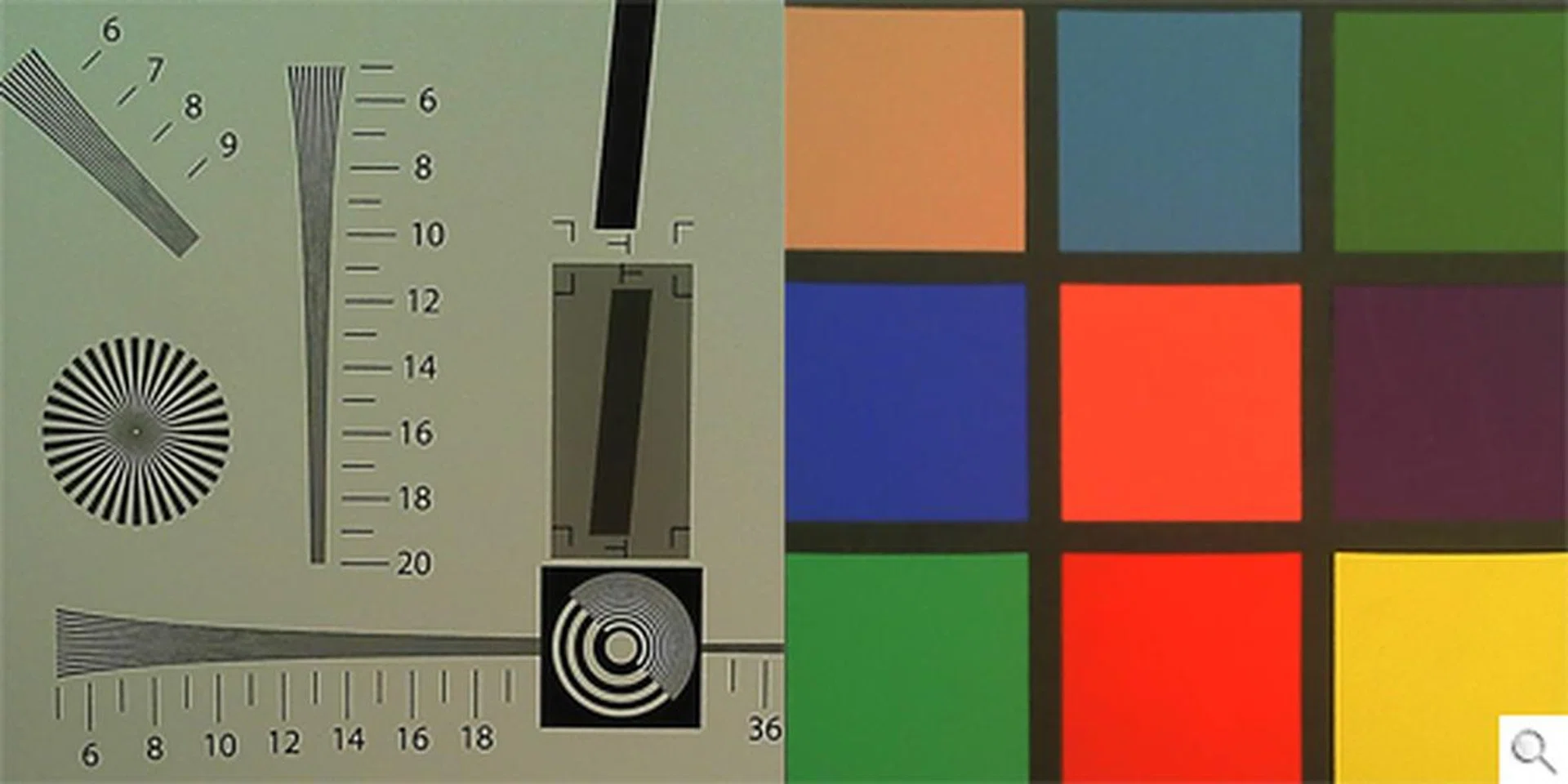 Both the resolution and color charts showed a high amount of noise, with a warm hue to its colors. Click to view the enlarged version.