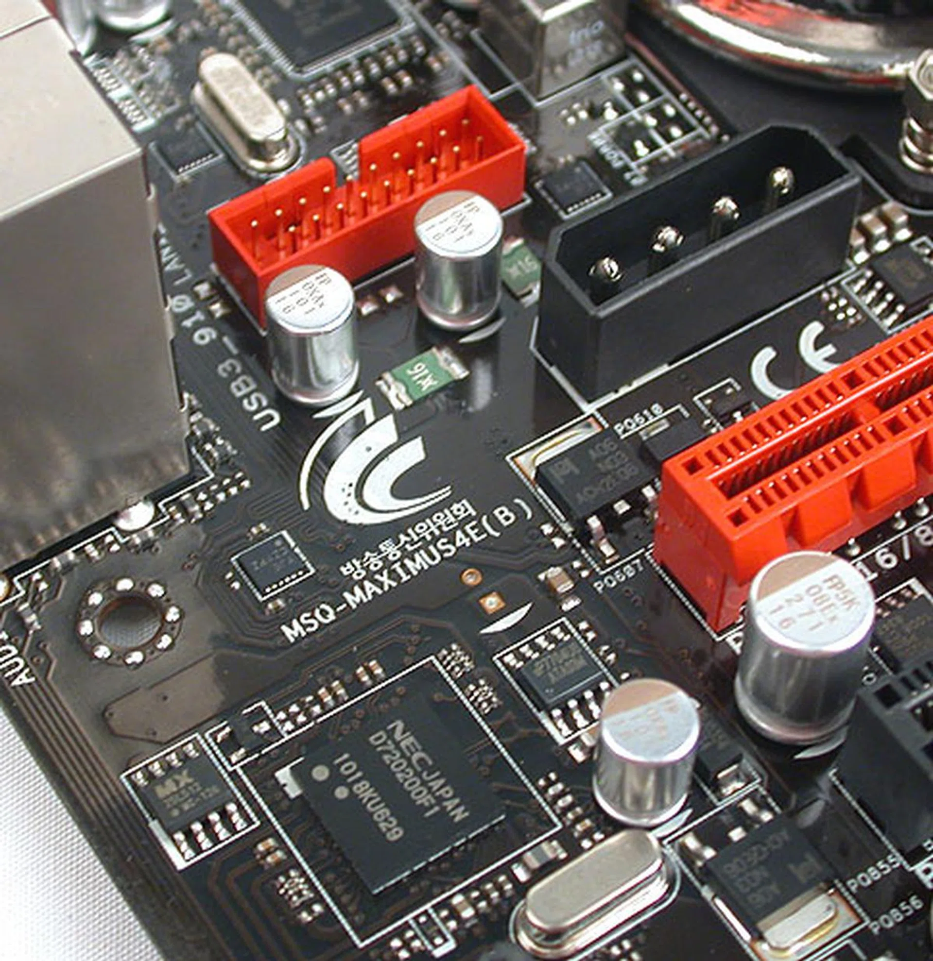 The red USB header here supports USB 3.0. There's also another 4-pin EZ Plug and one of the two NEC USB 3.0 controllers. 