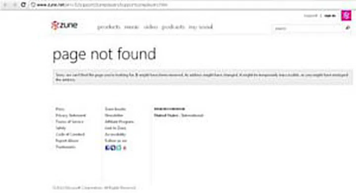 The current message displayed at the same URL. (Source: zune.net)