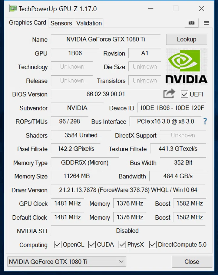NVIDIA GeForce GTX 1080 Ti GPU-Z