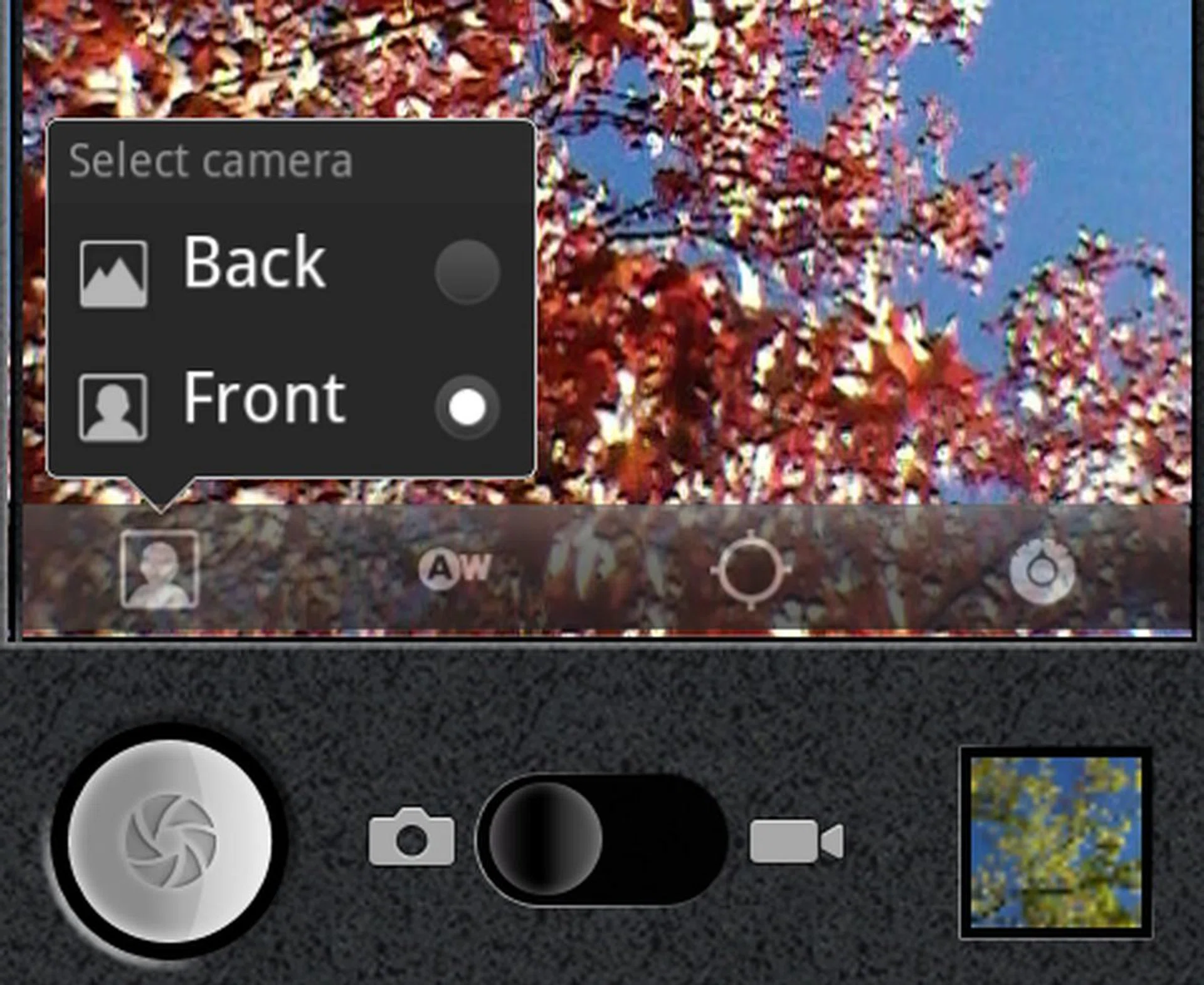 A quick switch in the camera interface lets you swap between the rear and front cameras.