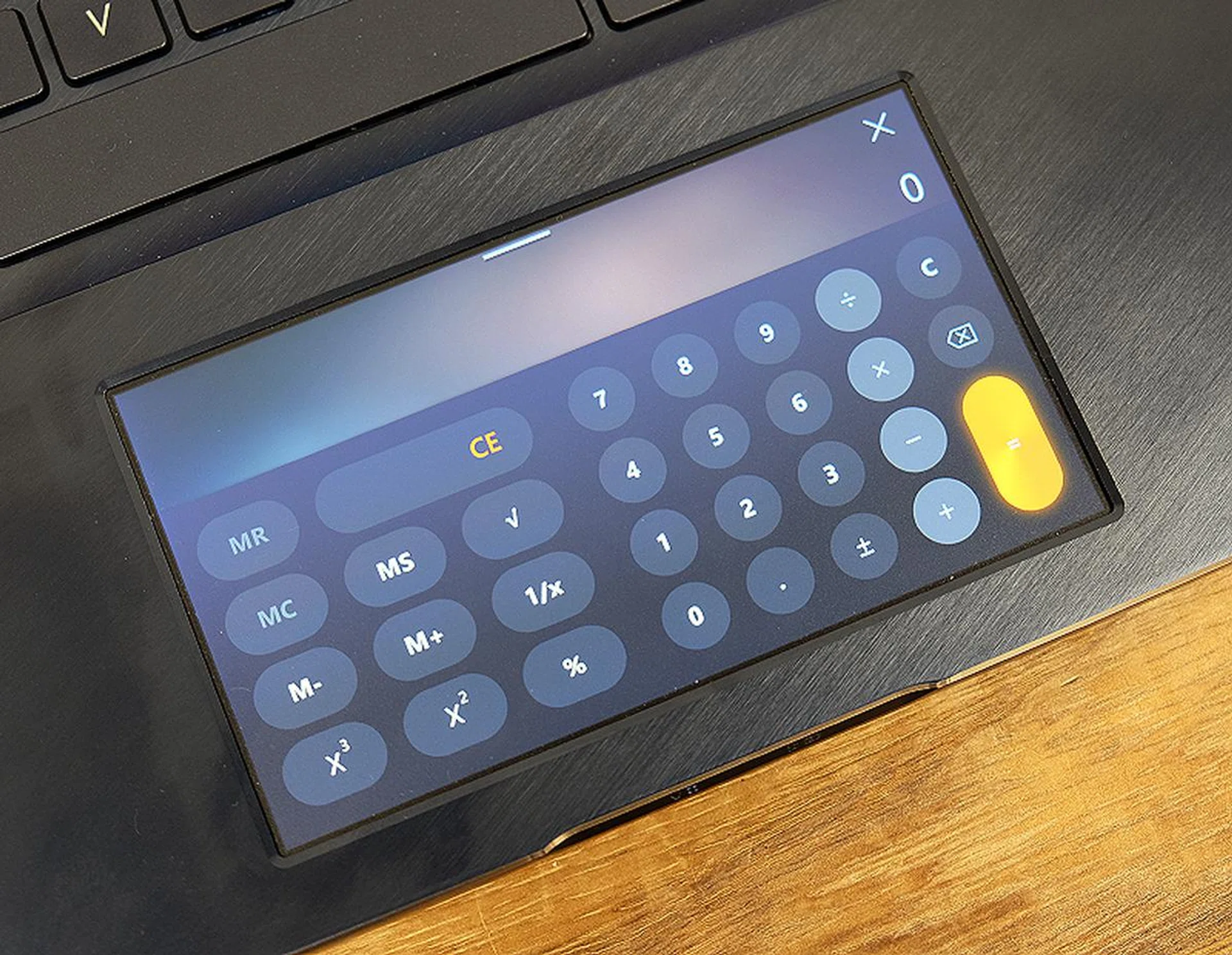 Here is the ScreenPad running a calculator app.