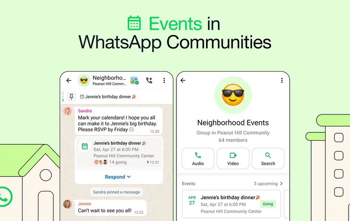 WhatsApp Communities can now organise events within the chat window, and group users can easily RSVP. Source: WhatsApp.