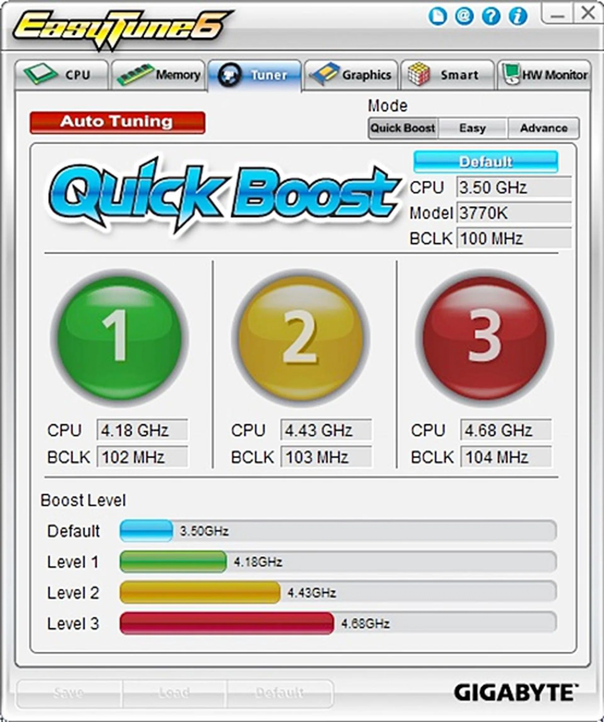 The EasyTune 6 utility's default screen when we first launched the application after its successful installation on our test system.