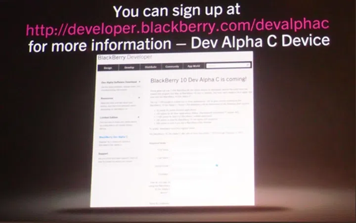 Announced at the BlackBerry Jam Asia event is the availability of a Dev Alpha C device that comes with a QWERTY keyboard.
