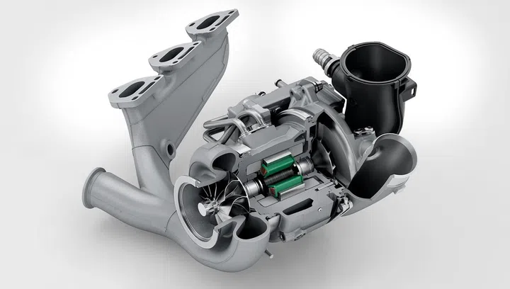 A small electric motor within the turbo spools it up quickly to reduce turbo lag. (Image source: Porsche)