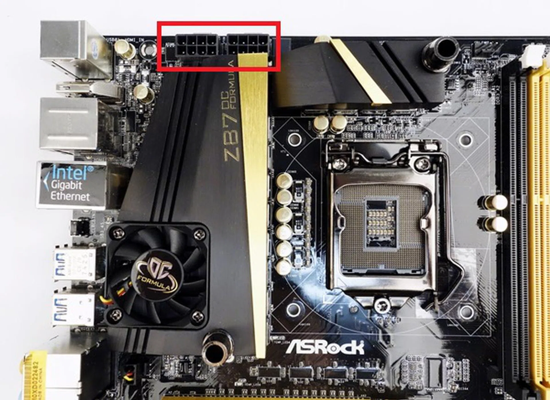 There are a pair of ATX 12V connectors. While this is a bonus for those hoping to push the board and their CPU to greater overclocking heights, fortunately it's not mandatory to pair the board with a PSU that has dual 8-pin 12V ATX power connectors.