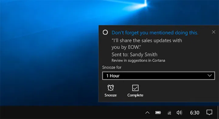 Cortana: ICYMI, this is the commitment you've made. (Image source: Microsoft.)
