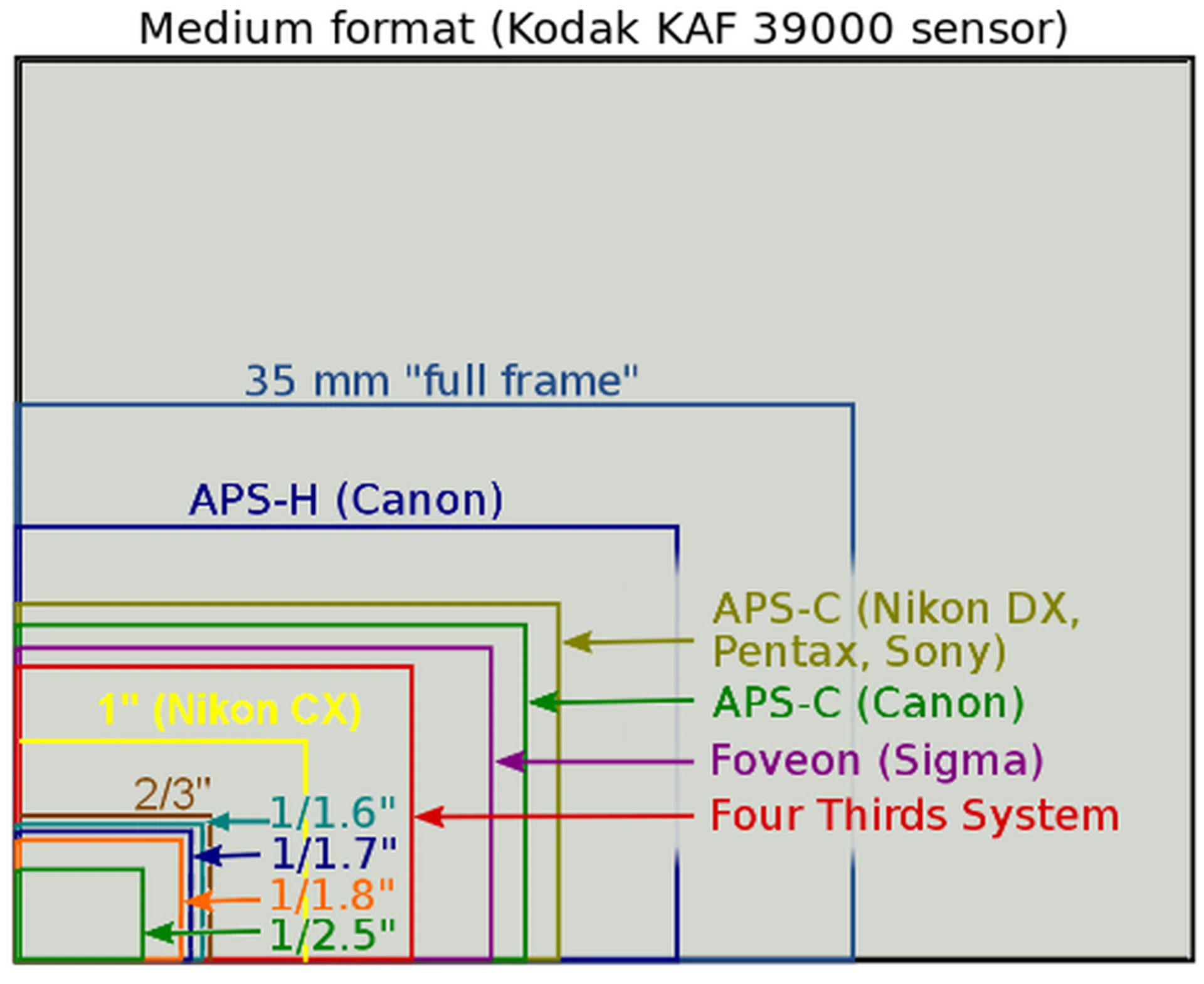 The X10 has a 2/3" sensor, while the Canon S100 has a 1/1.7" sized sensor. Image source: Wikipedia.