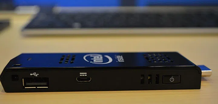 The Compute Stick has a dedicated power button, USB 2.0 port and microUSB charging port.