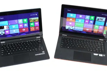 The Lenovo IdeaPad Yoga 11 next to its bigger brother, the Yoga 13