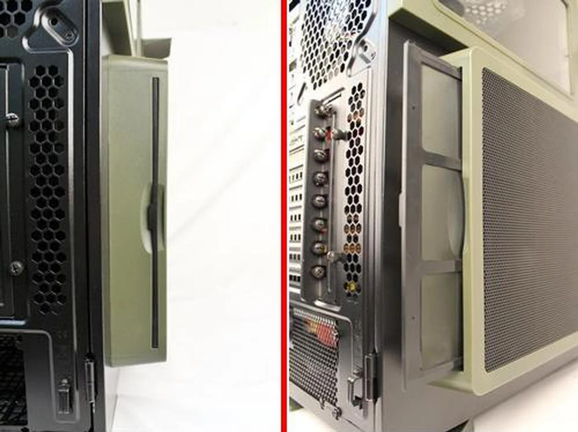 The side fan filter pops out, with a quick push of its edge.