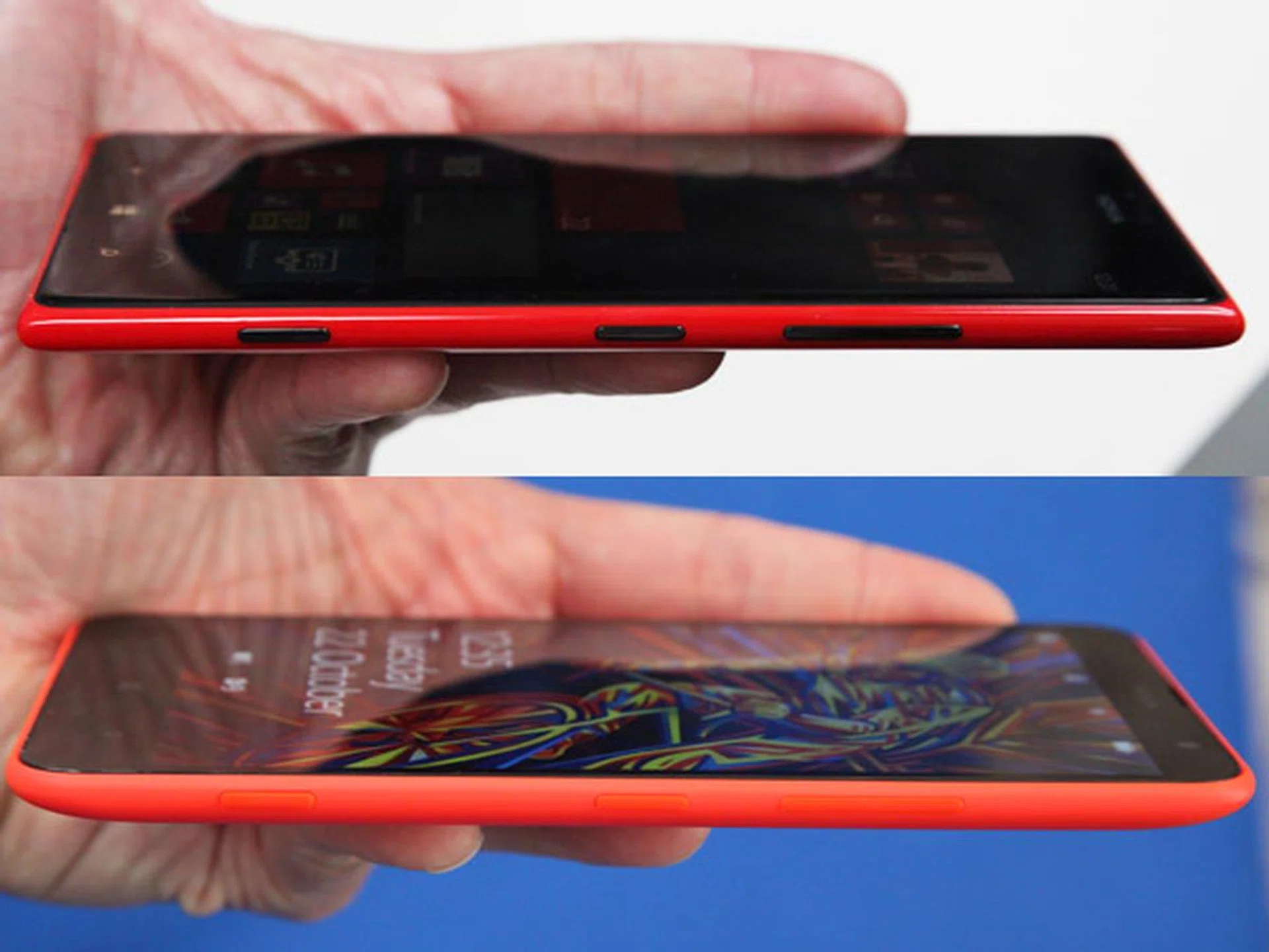 Side buttons on the new devices retain the familiar positions. Pictured here for Lumia 1520 (top) and Lumia 1320 (bottom).