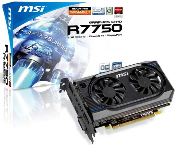 MSI R7750-PMD1GD5/OC <br> Core Clock: 830MHz <br> Memory Clock: 4500MHz
