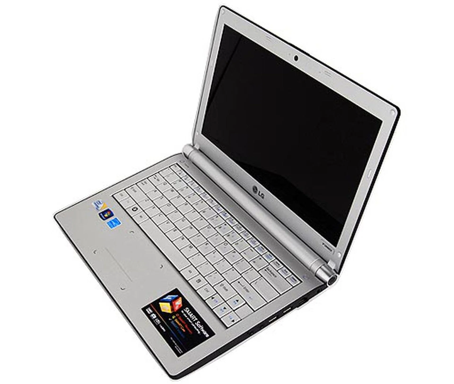 The interior goes for a more retro look with its matte silver surface. Note the lack of physical buttons; special function 'buttons' such as power on/off and others use capacitive controls, while the touchpad's usual left and right buttons are emulated via haptic technology. Unusual indeed.