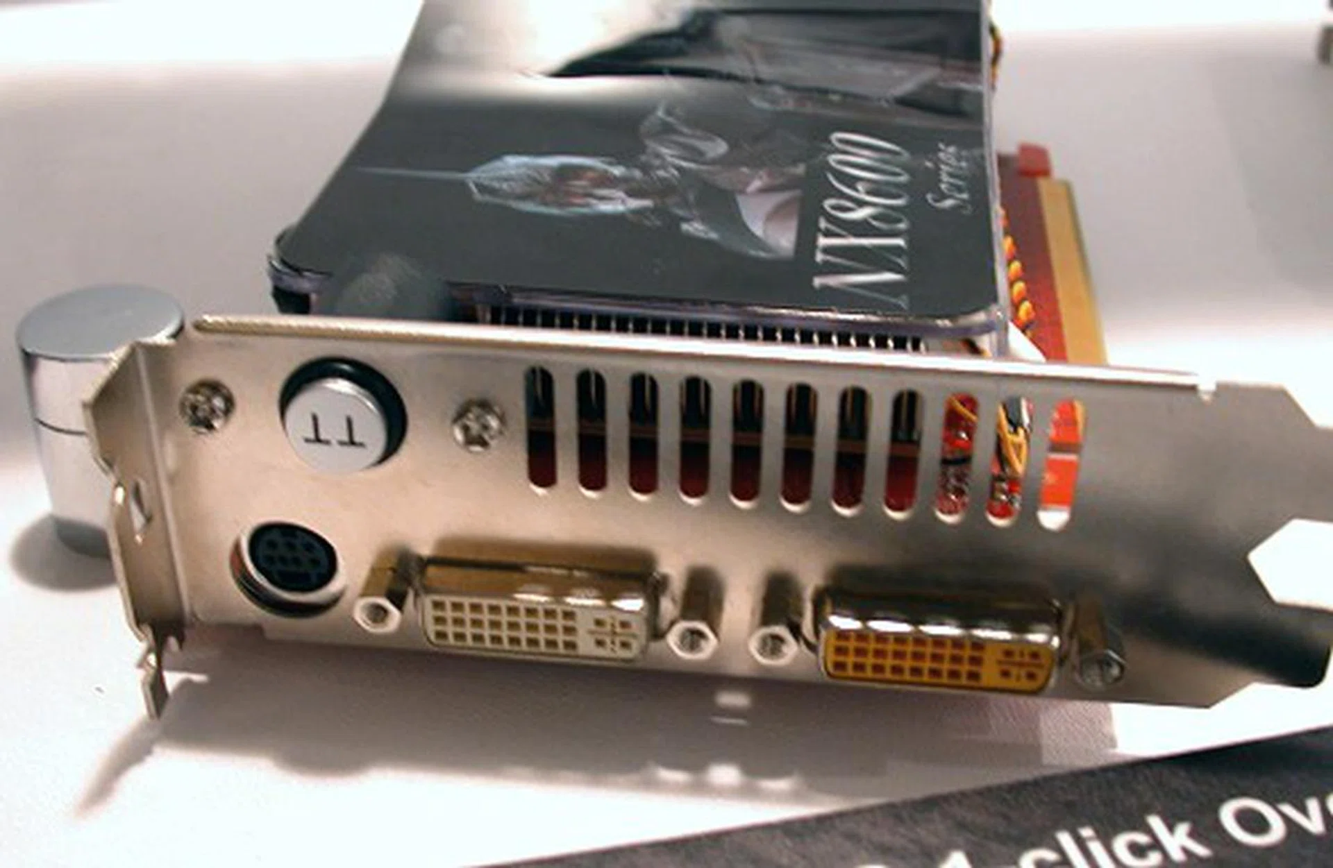  Another unique graphics card spotted at the MSI booth was the innocent looking MSI NX8600GT Twin Turbo. This card comes with two BIOS and a one-click button for instant overclocking. The button, seen in the picture above, activates the second overclocking BIOS for instant performance gratification.  