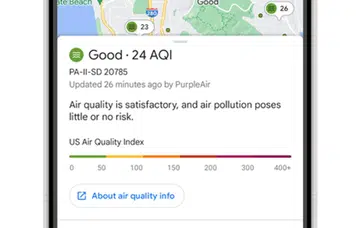 Google Maps Air Quality Index (AQI) feature.