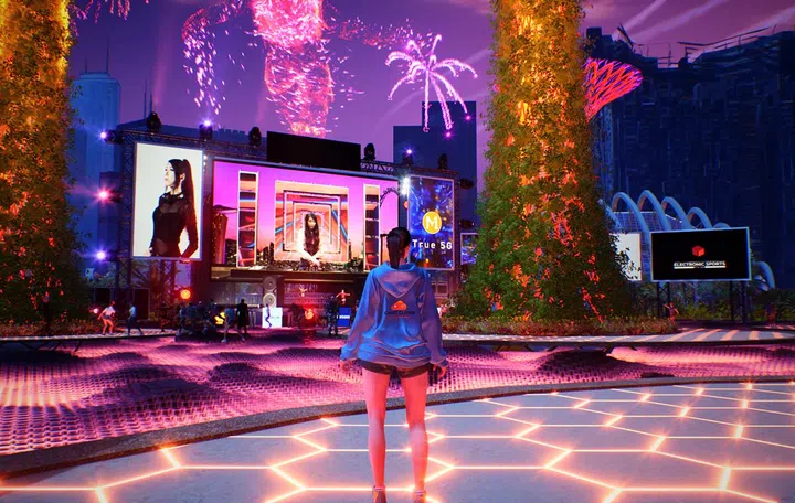 Screenshot of the Gardens by the Bay metaverse playing host to a virtual concert.