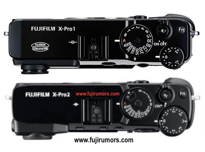 The Fujifilm X-Pro1 (above) and the leaked X-Pro2 (below). Comparisons not to scale.