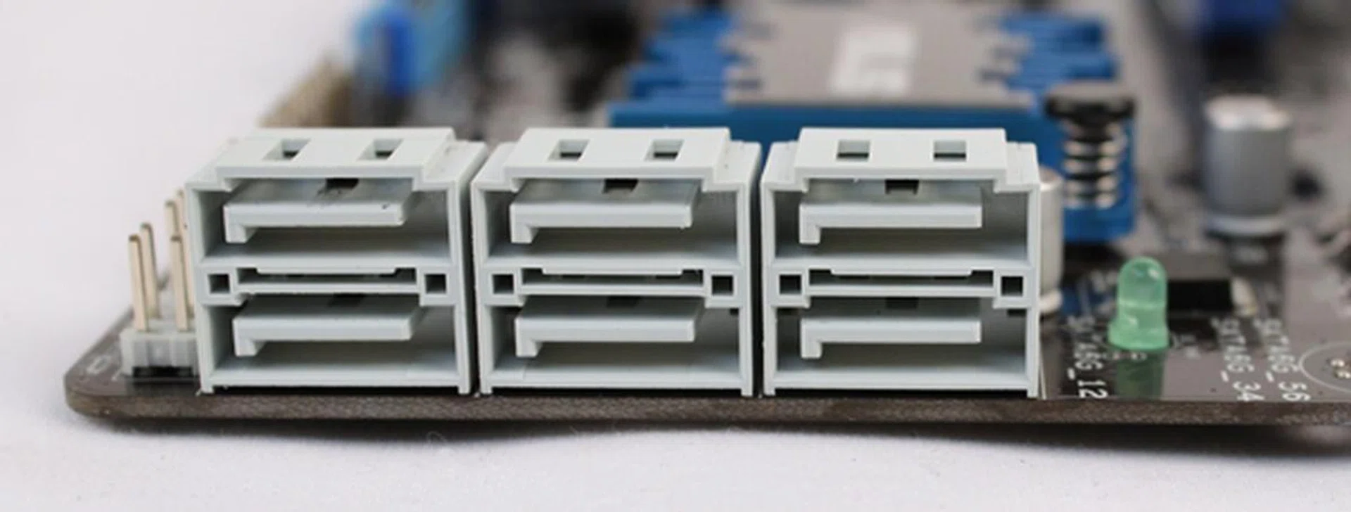 The six SATA 6Gbps connectors that are bunched together.