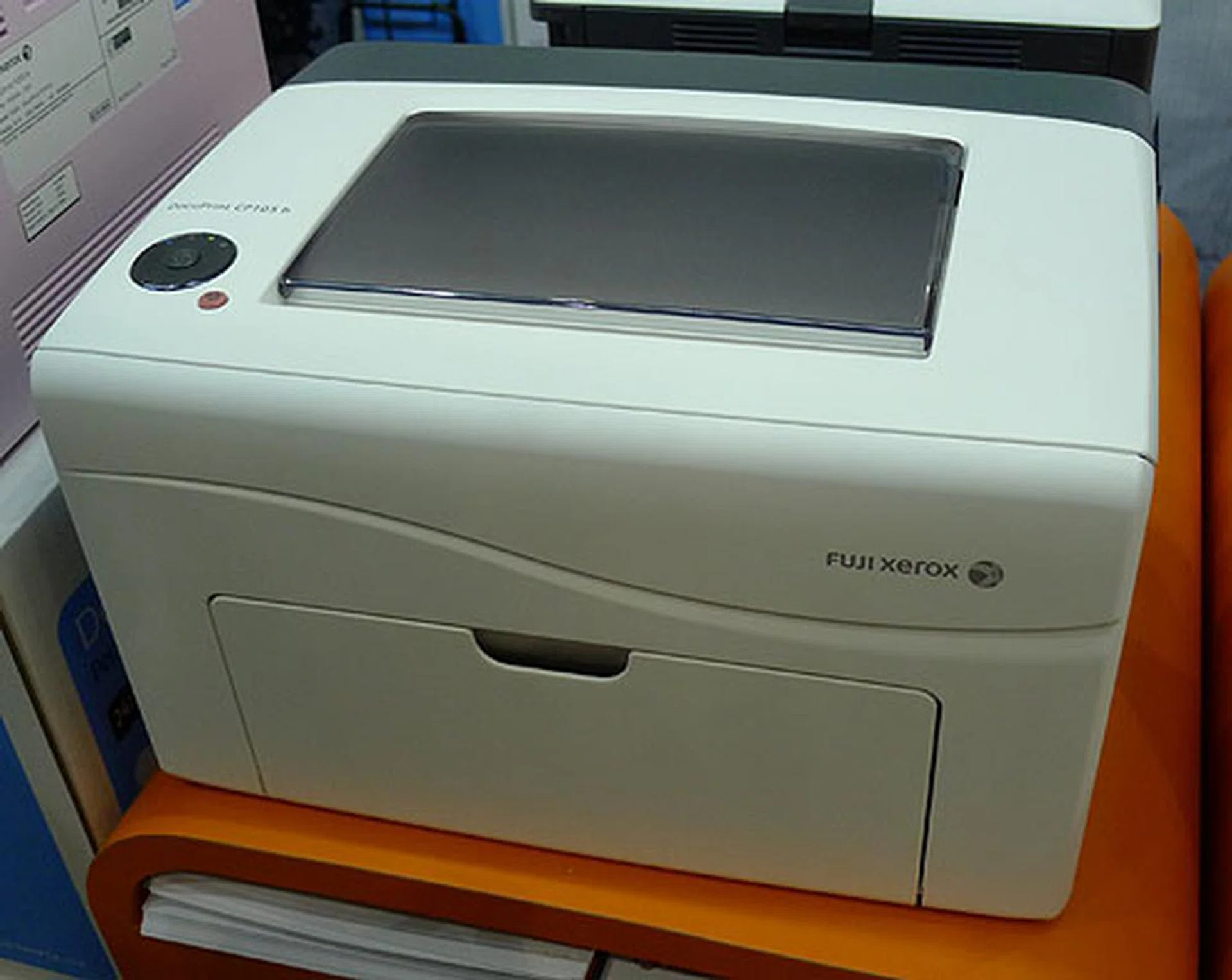 The DocuPrint CP105 b is one of Fuji Xerox's newer printers. This A4 color printer does 10ppm color with a resolution of up to 1200 x 2400 dpi. It's going for $329 and there's even a mini fridge worth $129 thrown in.