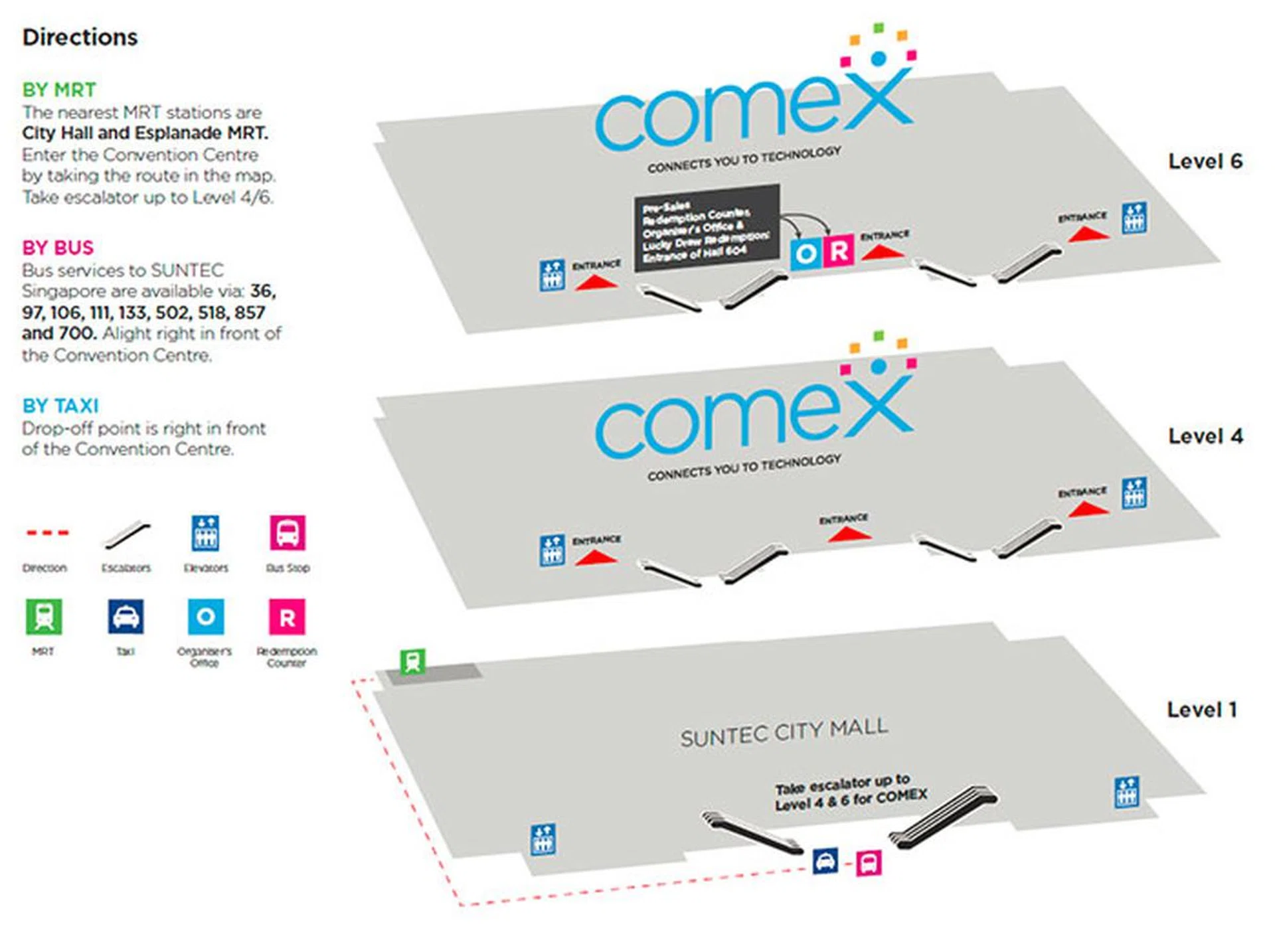 Taking the MRT train or the bus to Comex 2014? Here are some ways to get to Suntec.