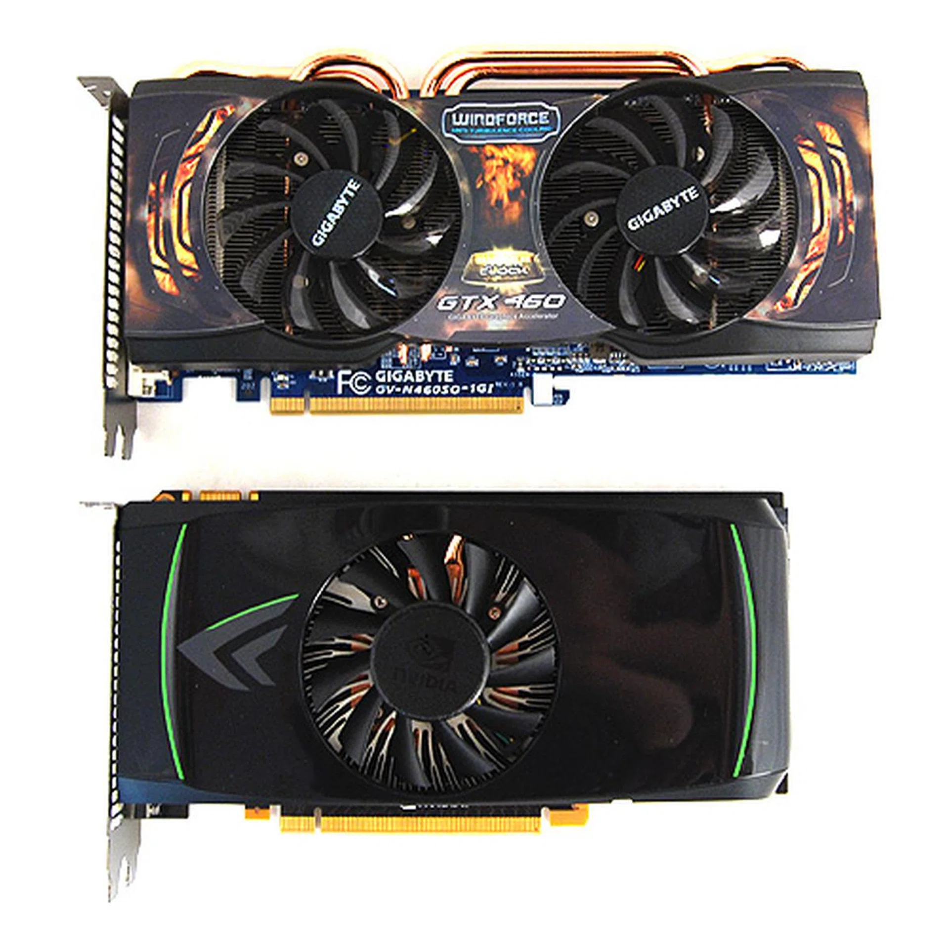 The Gigabyte card comes with the easily recognizable Windforce 2x cooler, which has two fans and four thick copper heat pipes to draw heat away from the GPU core. However, take note the size difference compared with a reference design.