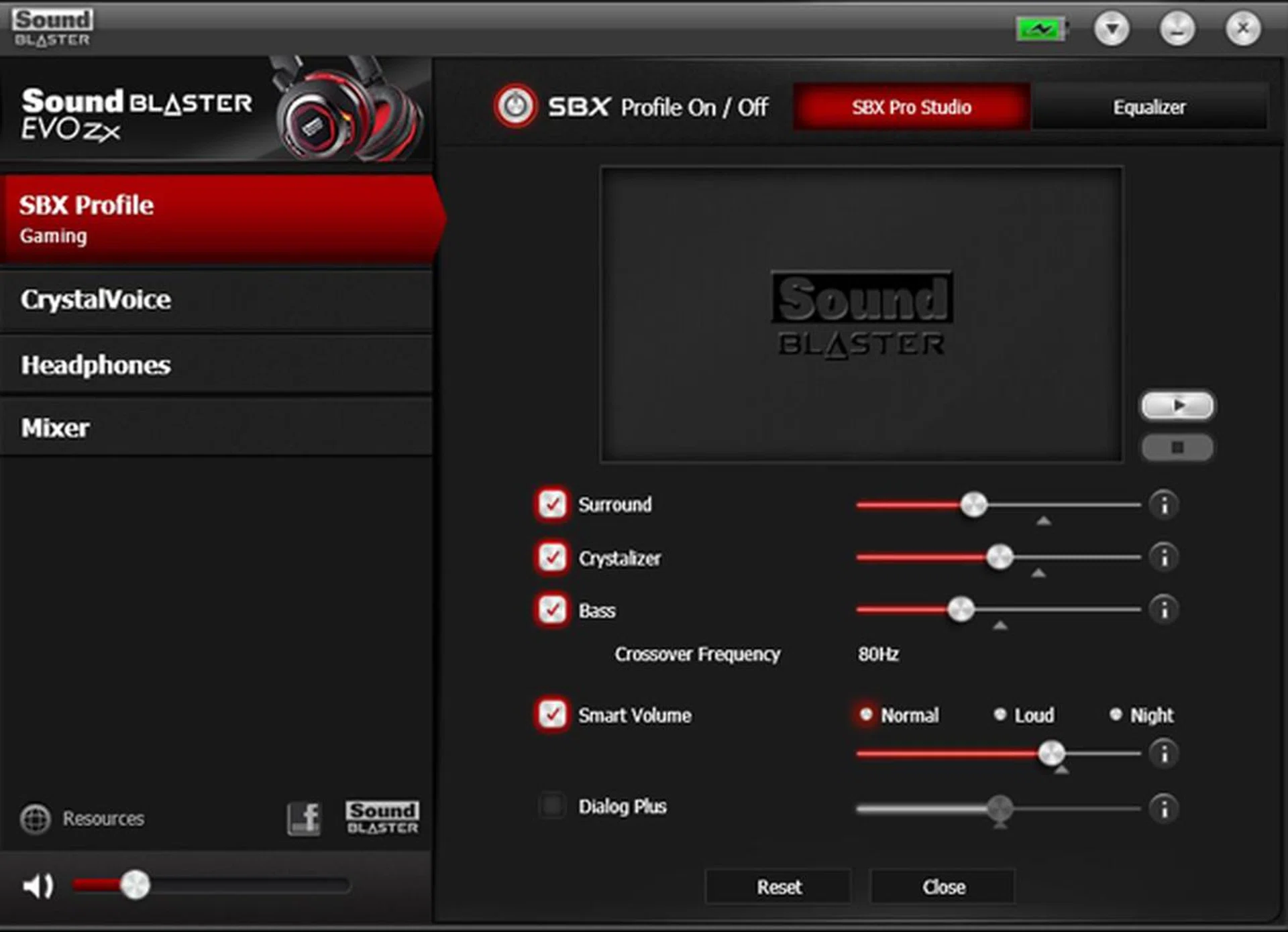 The Gaming mode has higher SBX Crytalizer levels and Smart Volume has also been activated by default. This is to help gamers quickly register sharp sounds like footfalls or gunshots.