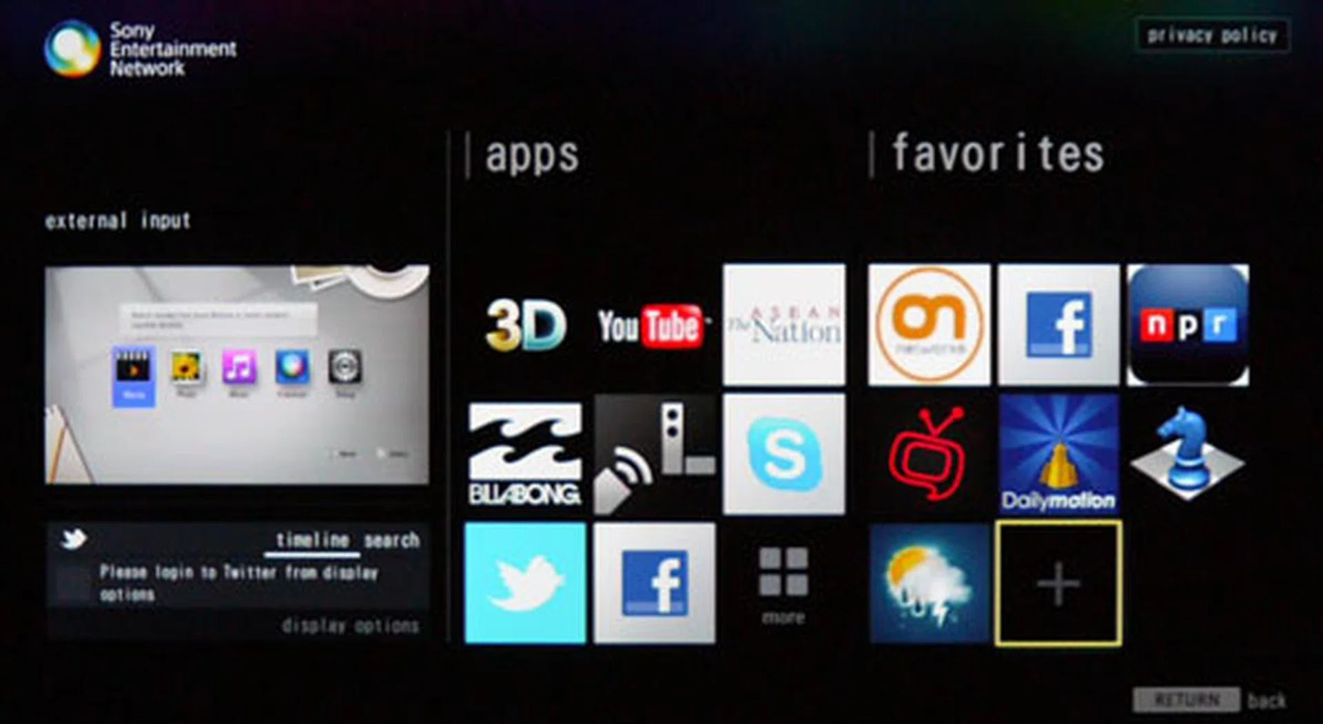 The SEN interface takes on a more conventional Smart TV interface like Sony's competitors. But aside from an active window and Twitter feed, it appears that nothing much has changed.