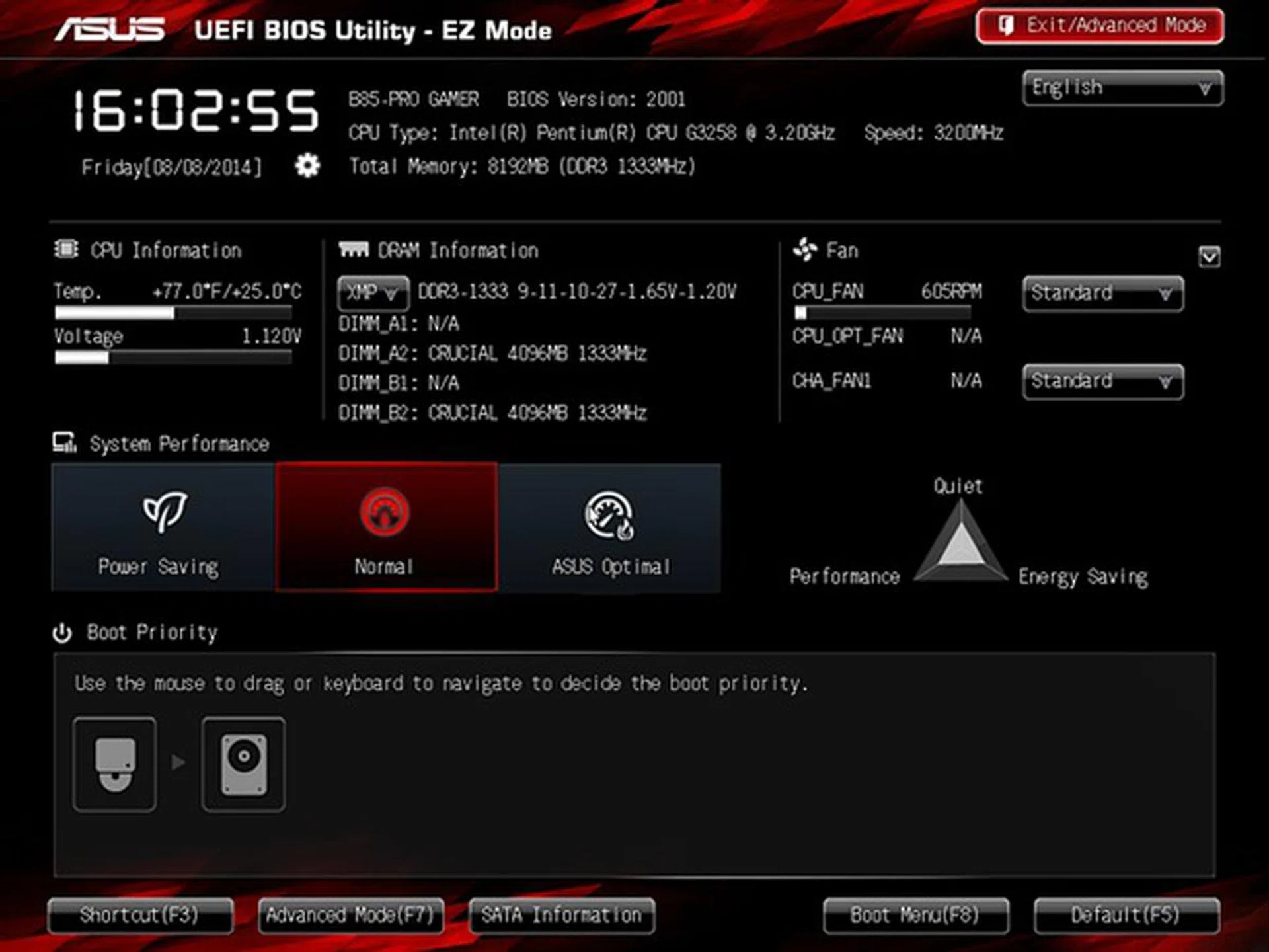 The ASUS UEFI BIOS utility, in EZ Mode.