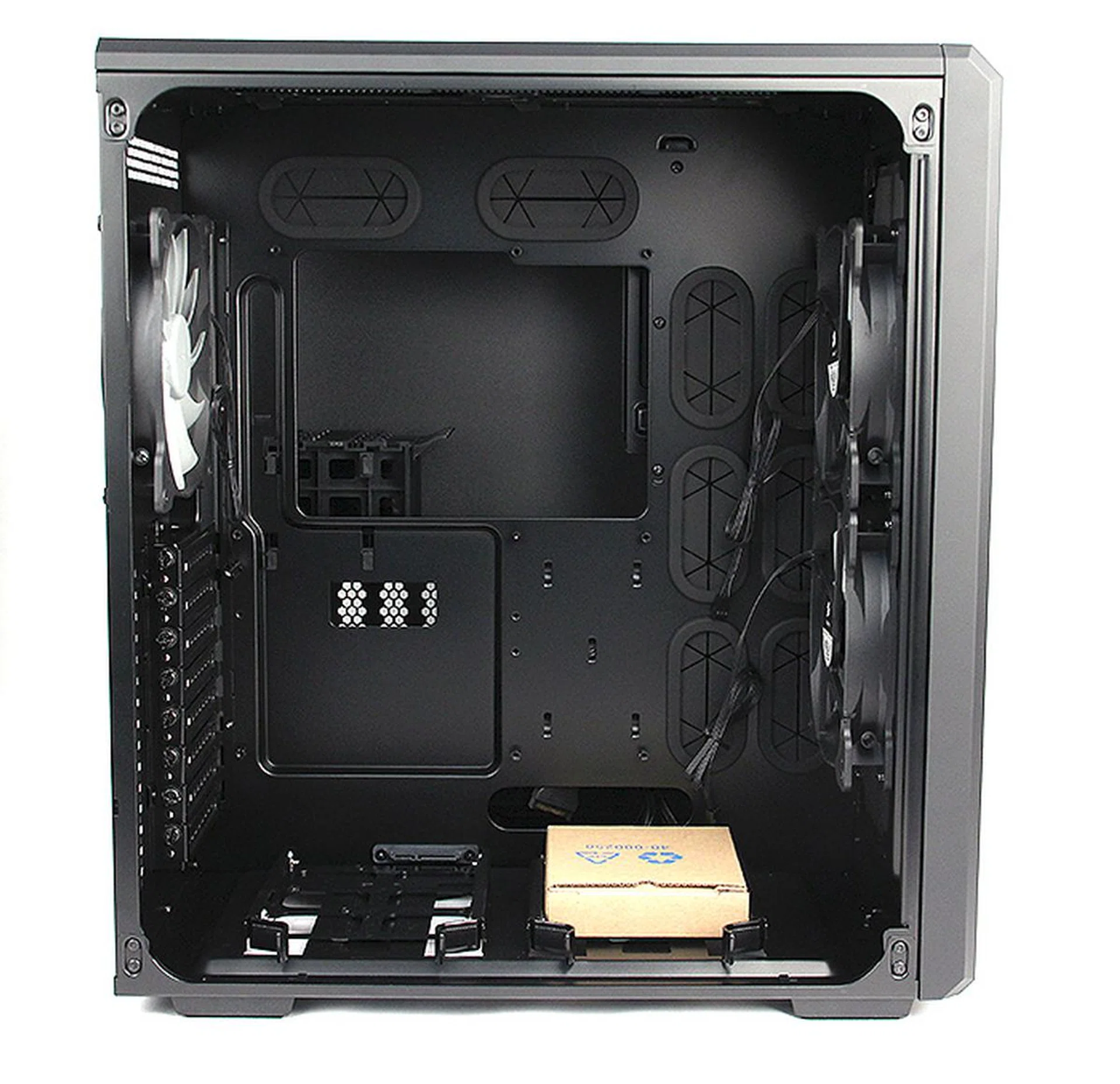 The Corsair 540 has a spacious interior that we think most users will find sufficient. Notice the numerous grommets for cable management.