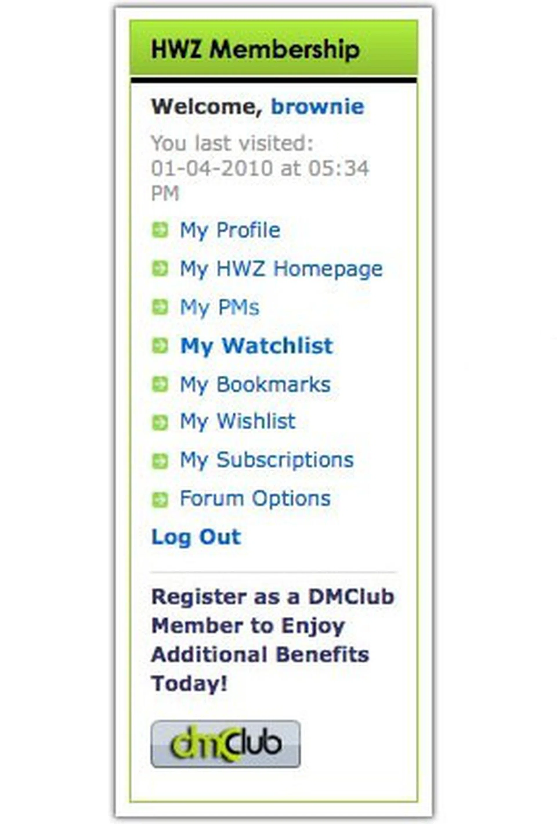 The membership column on the left navigation bar offers the full set of options and services related to your membership.