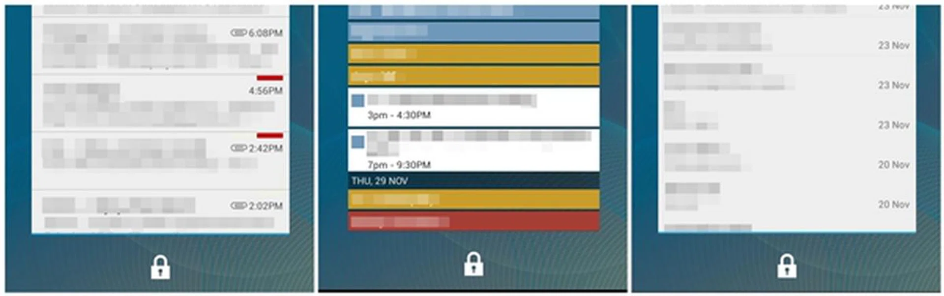 Personal information across the Gmail, Calendar and Message widgets are still visible to others even with a screen lock mechanism in place.