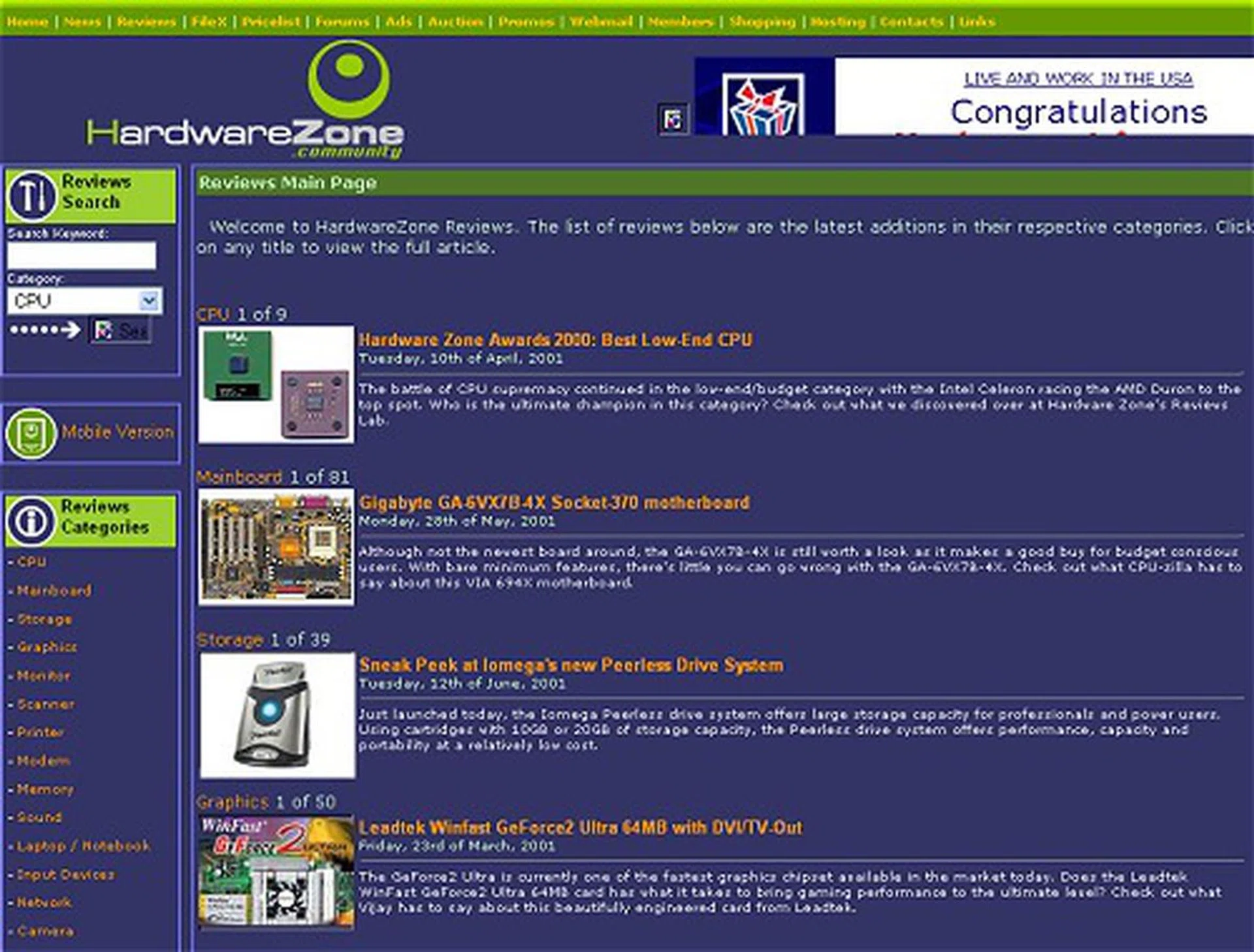The Reviews homepage back in 2001, and already in this snapshot you can see articles from both the pioneers of the editorial team. Click for an expanded view.