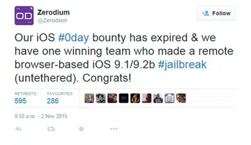 Someone just claimed the million-dollar bounty behind Zerodium's iOS 9 exploit challenge.