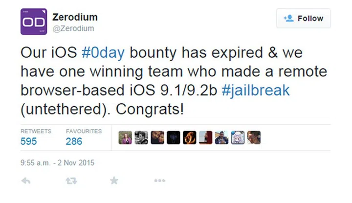 Someone just claimed the million-dollar bounty behind Zerodium's iOS 9 exploit challenge.