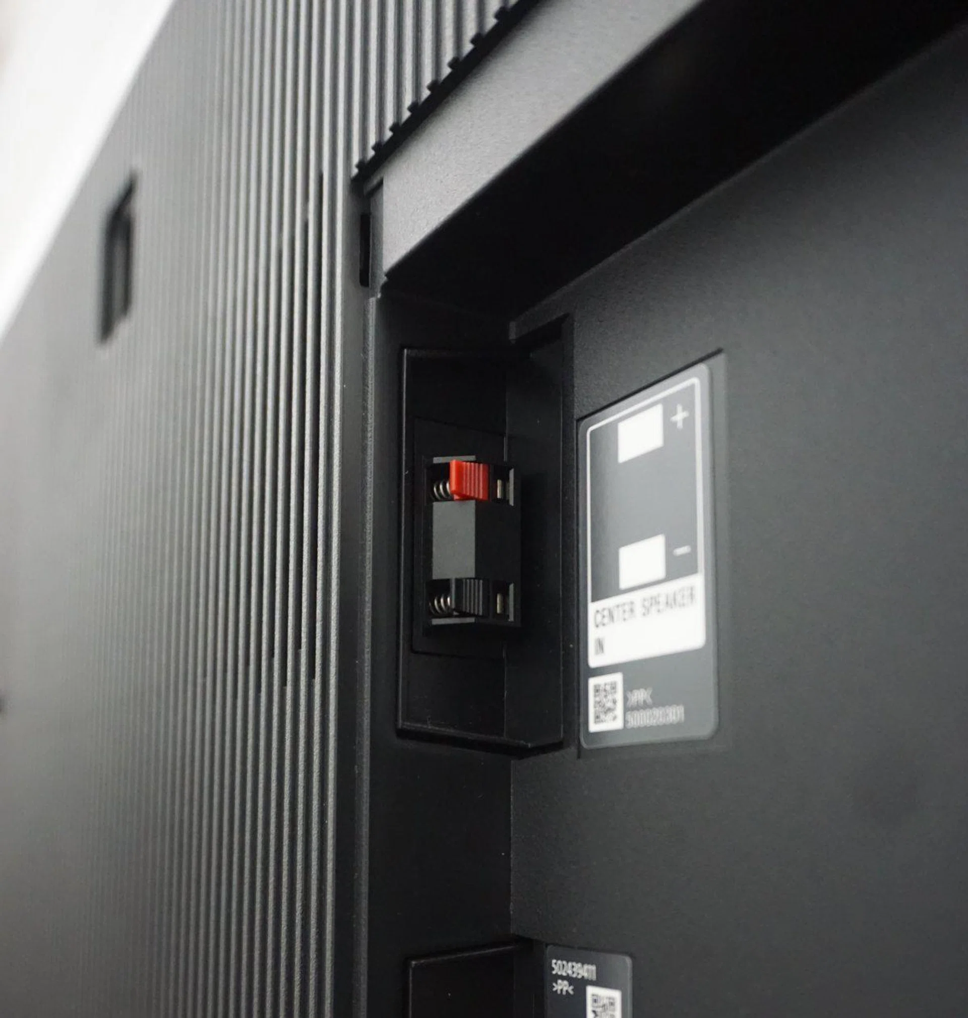 The Sony A90J also lends its Acoustic Surface Audio+ sound system as a center-channel for your multi-speaker surround sound system. Note the direct wire audio terminal found at the back.