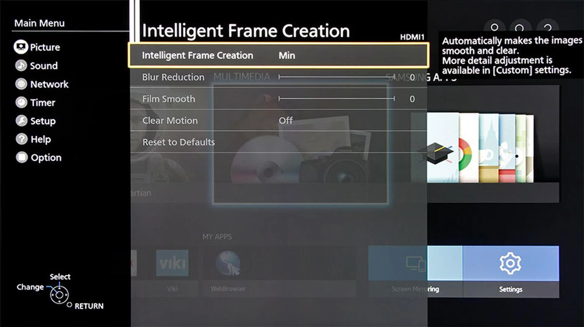 IFC tries to make images smooth by compensating the frame rate and removing juddering movements. Minimum is my preferred setting.