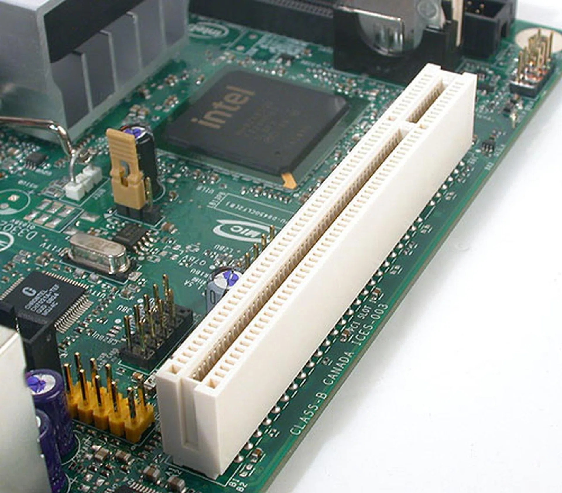 You won't find any of the newer PCIe interfaces on this chipset. One PCI slot is provided.